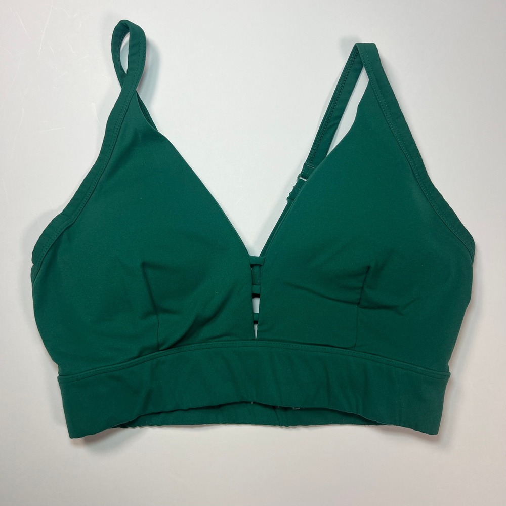 Sweaty‎ Betty Sports Bra Women S Green Strappy V-Neck Ladder Cutout Gym Workout